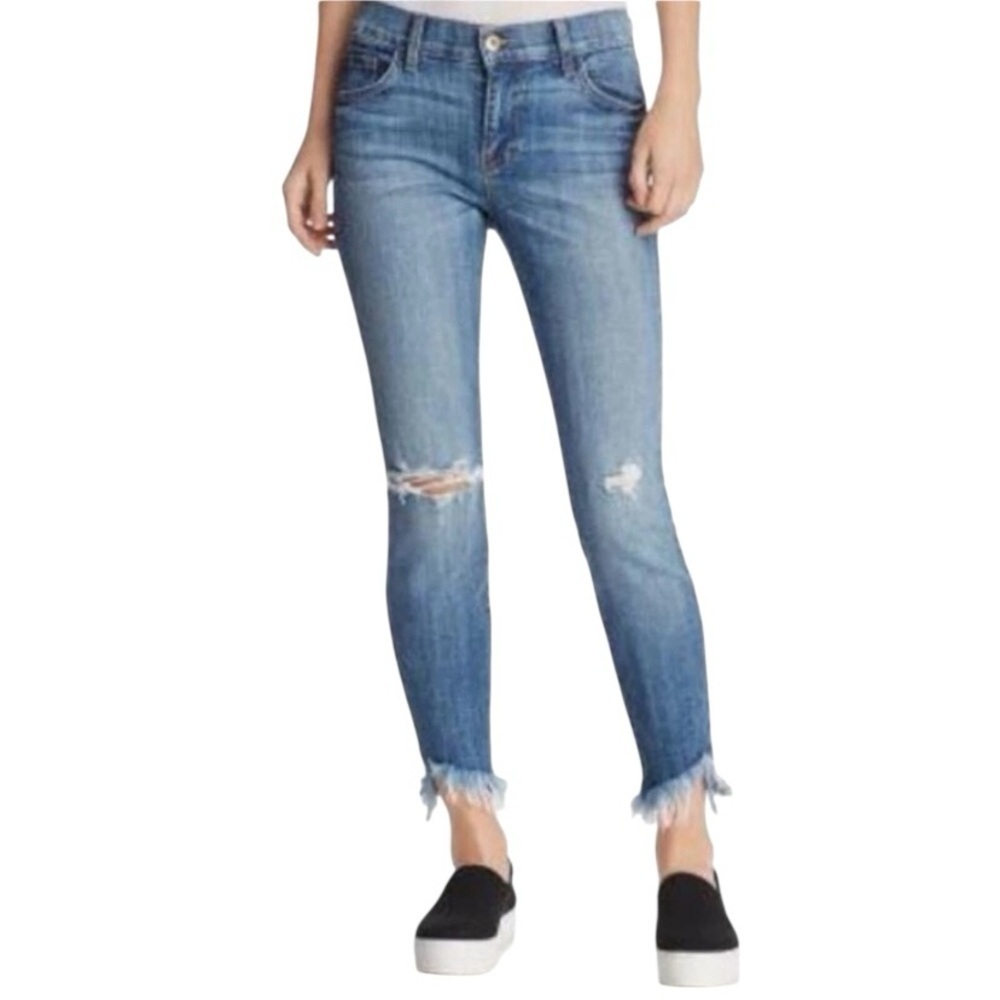 Pistola Audrey Mid Rise Santa Cruz Distressed Raw Hem Cropped Ankle Jeans SZ 27